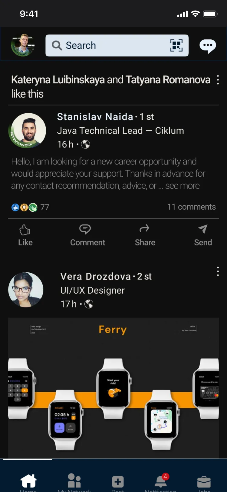 LinkedIn interface