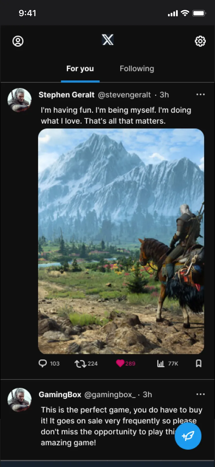 X (Twitter) interface
